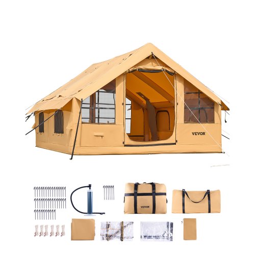 8-persoons-tent-920aoa-1.jpg VEVOR Opblaasbare Campingtent, Tent voor 5 8 Personen met Handpomp, 4x3x2,2 m Glampingtent met 2 Dakramen, Luifel, Aansluiting voor Kooktoestel, 2 Deuren, Gaasramen & Opbergtas - Afbeelding 1