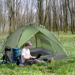 Dubbele Tent Kampeertent Buitentent Familietent Quick Up Tent 2 Volwassenen + 1 Kind 4 Seizoenen Waterdichte Draagtas 2 Deuren Polyester + Glasvezel Donkergroen 210 X 210 X 140 Cm – TRUUSK