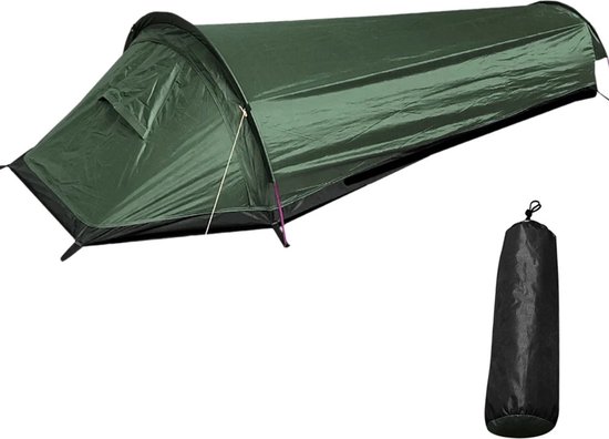 eenpersoonstent-702rfs-1.jpg Eenpersoons Tent 220x90cm Survival Tent Army Green Inclusief Draagtas Groene... | bol - Afbeelding 1