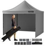 VEVOR Pavilion 304,8x304,8x320cm Tuintent 500D PU Zilveren Stof Opvouwbare Paviljoen Hoogte Verstelbaar Inclusief Opbergtas Partytent 6 8 Personen ...
