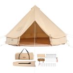 VEVOR Bell Tent 3 x 2 m Yurt Tent TC Katoen en stevige ijzeren stokken met een PVC grondzeil Campingtent Familietent 8 ramen Groepstent voor ...