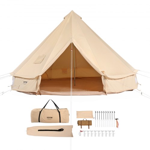 katoenen-tent-759hod-1.jpg VEVOR Bell Tent 3 x 2 m Yurt Tent TC Katoen en stevige ijzeren stokken met een PVC grondzeil Campingtent Familietent 8 ramen Groepstent voor ... - Afbeelding 1