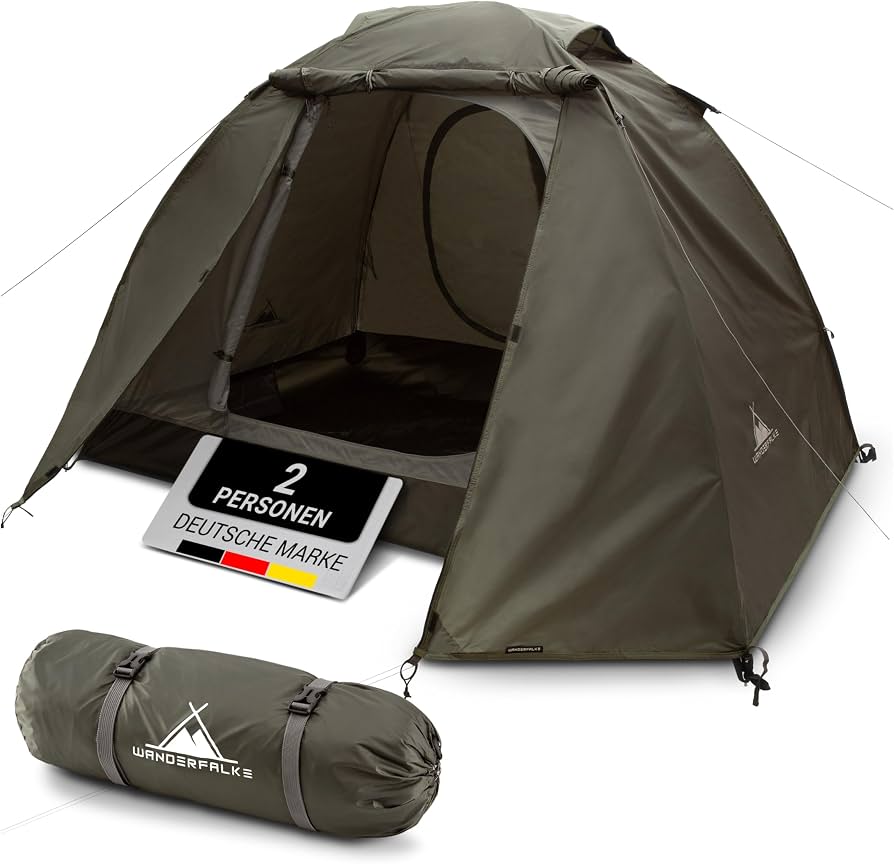 kleine-tent-193ttt-1.jpg WANDERFALKE® Tent voor 2 4 personen, waterdicht, ultralicht, kleine pakmaat, campingtent met voortent, familietent, outdoor tent voor camping, reizen, ... - Afbeelding 1