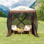 VEVOR Pop up Paviljoentent, pop up tent met luifel aan 4 zijden, zonbescherming met 4 verwijderbare privacyschermen en gaasramen, 1,83 x 1,83 m, snel op te zetten tent met muggennet, bruin | VEVOR NL