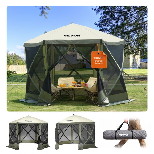 opvouwbare-tent-834moh-1.jpg VEVOR Pop Up Paviljoentent, pop up tent met 6 zijdige luifel, zonnescherm met 6 verwijderbare privacyschermen en gaasramen, 3 x 3 meter, snel op te ... - Afbeelding 1