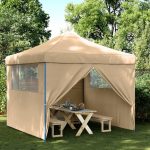 Opvouwbare pop up partytent met 4 zijdelen in beige voor outdoor evenementen, paviljoentent met stabiel frame en duurzame Oxford stof : Amazon.nl: Garden