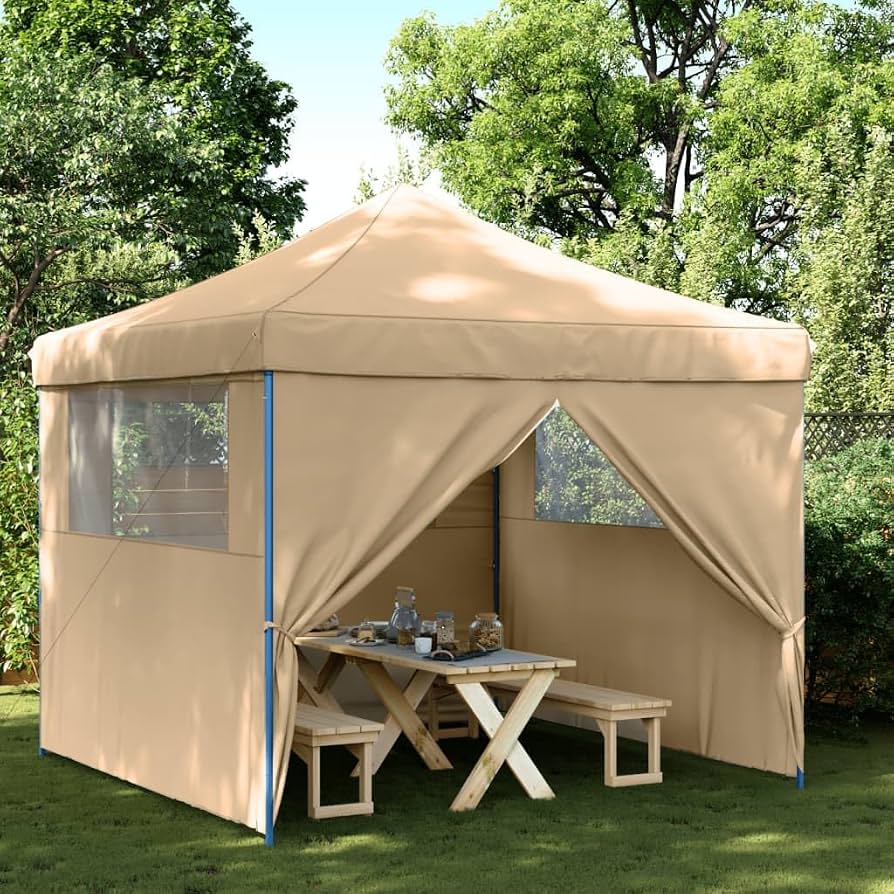 paviljoentent-622ggu-1.jpg Opvouwbare pop up partytent met 4 zijdelen in beige voor outdoor evenementen, paviljoentent met stabiel frame en duurzame Oxford stof : Amazon.nl: Garden - Afbeelding 1