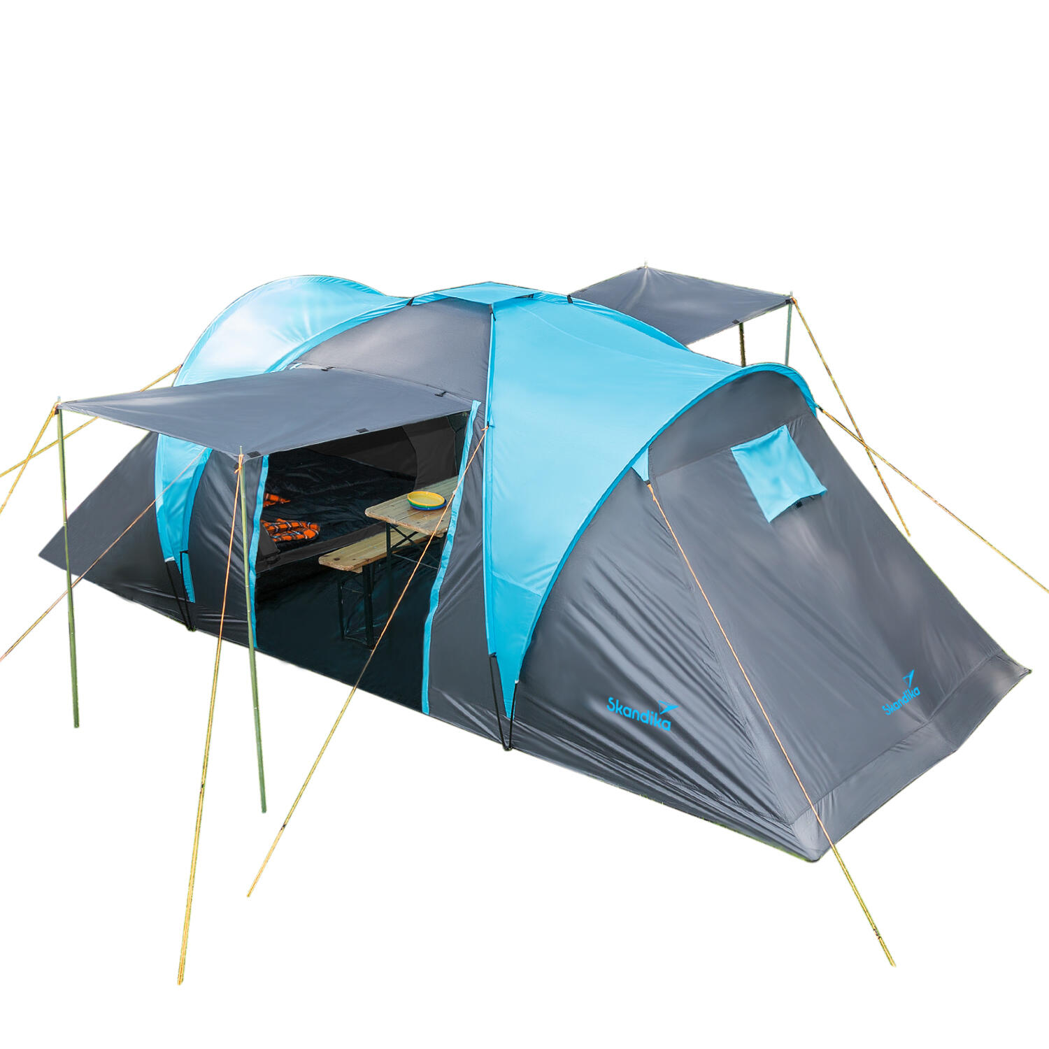 tent-met-2-slaapcabines-196bmi-1.jpg Koepeltent Hammerfest 4 4 persoons campingtent 2 slaapcabines zonnescherm - Afbeelding 1