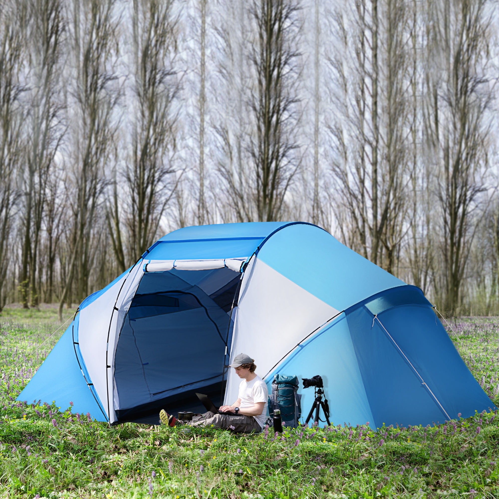 tent-met-2-slaapcabines-270uer-1.jpg Familietent Tunnel 2 slaapcabines blauw SimpleDeal.nl - Afbeelding 1