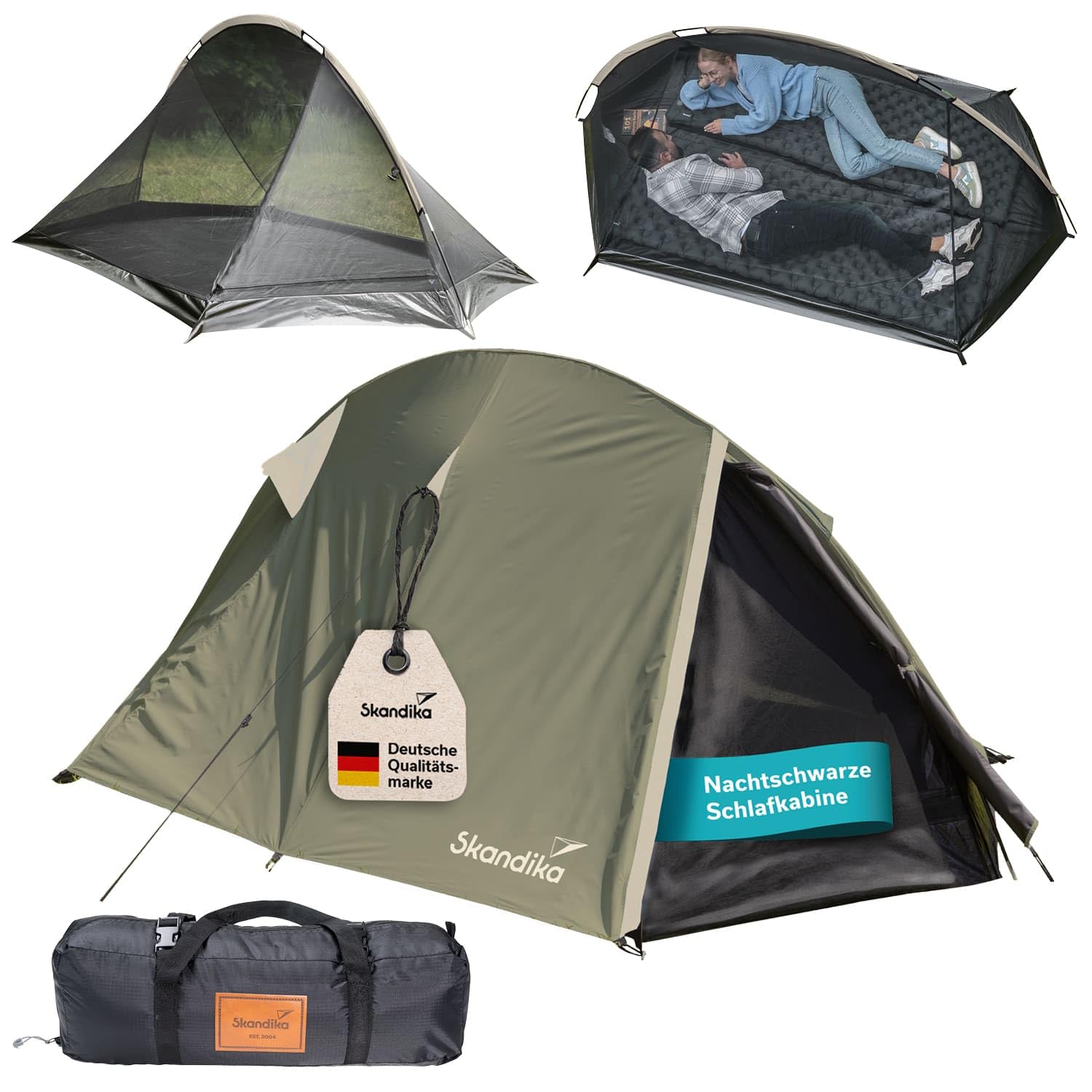 tent-met-2-slaapcabines-663rii-1.jpg Skandika Trekking tent Hemus Sleeper | 2 persoons tunneltent, donkere slaapcabine, ultralicht, waterdicht, 3000 mm waterkolom, tenten 3 4 seizoen voor kamperen | trekking, wandelen, outdoor : Amazon.nl: Sport & outdoor - Afbeelding 1