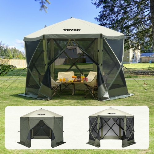uitklapbare-tent-456utb-1.jpg VEVOR Pop Up Paviljoentent, pop up tent met 6 zijdige luifel, zonnescherm met 6 verwijderbare privacyschermen en gaasramen, 3 x 3 meter, snel op te ... - Afbeelding 1