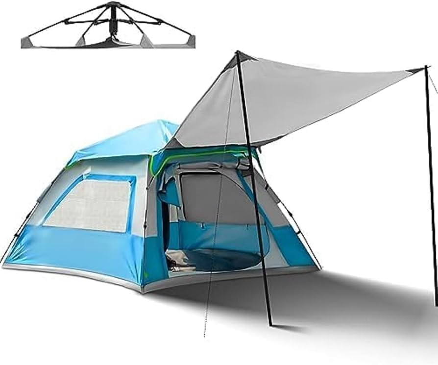 uitklapbare-tent-990jlu-1.jpg Overmont Instant pop up tent met zeildoek, lichtgewicht backpacktent voor 3 5 personen, voor 4 seizoenen kamperen, 3000 mm waterdichtheid, ... - Afbeelding 1