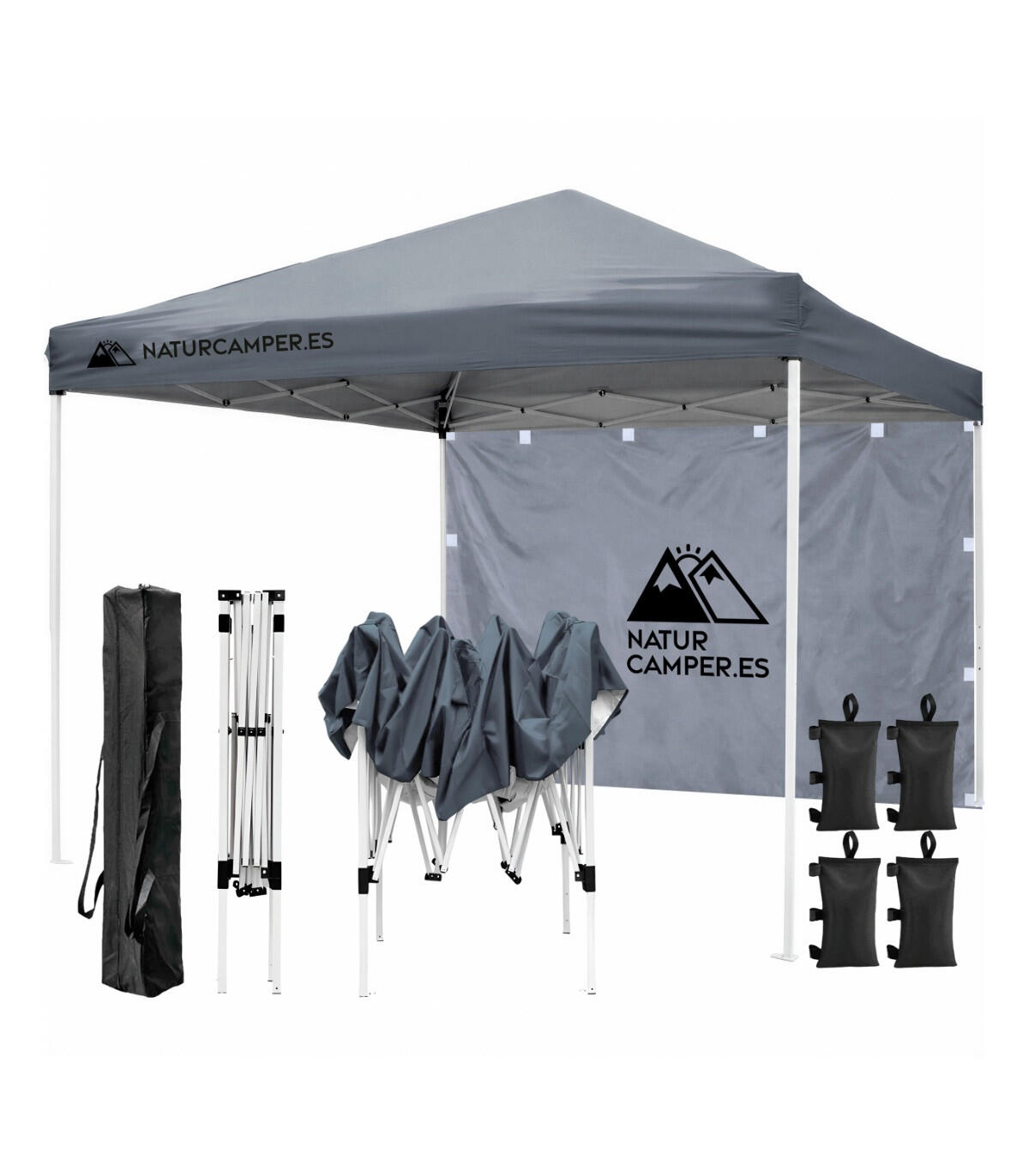 vouw-tent-196cmz-1.jpg Grijze vouwtent 3x3m, Strand en camping, Met draagtas - Afbeelding 1