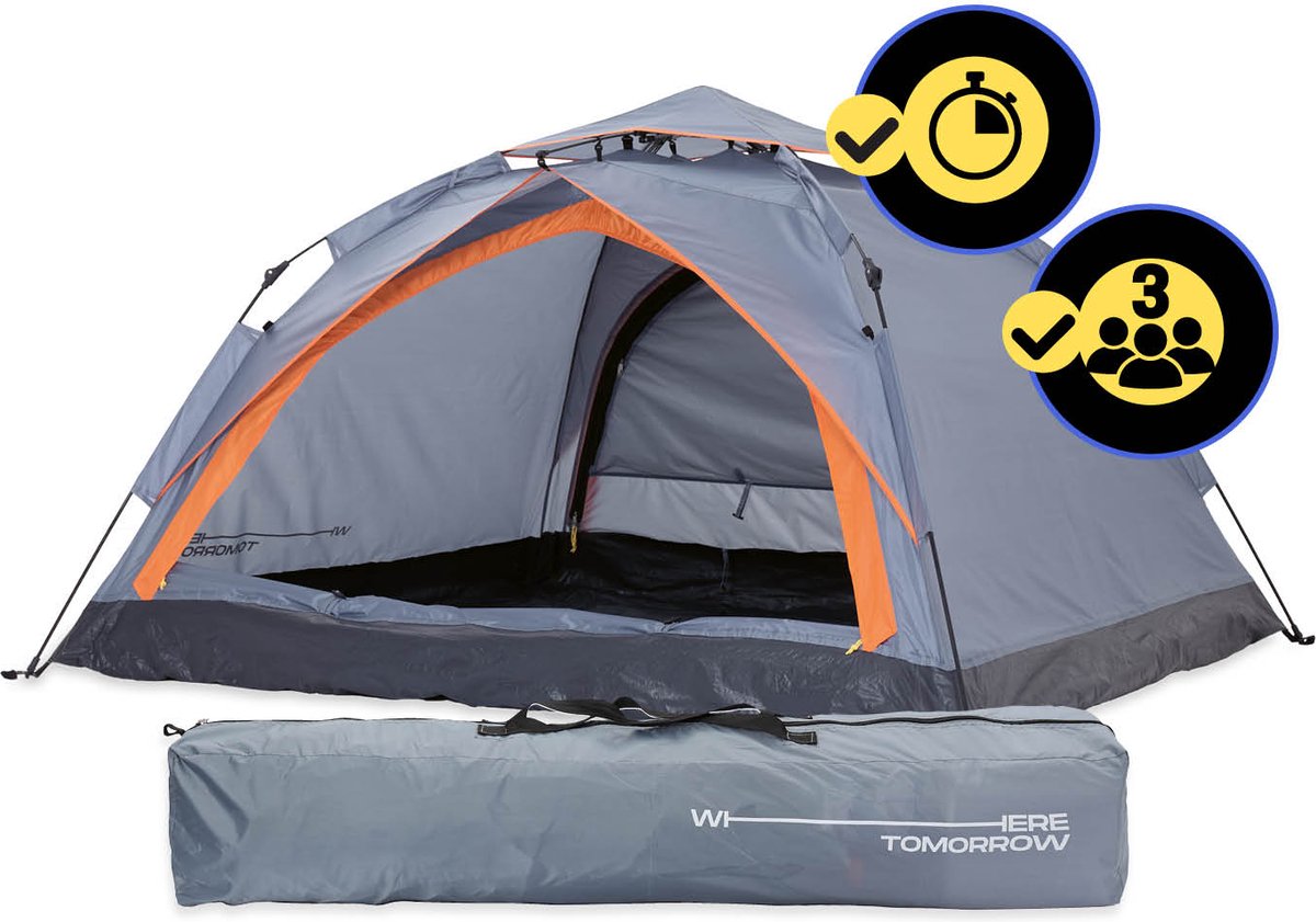 werptent-821noy-1.jpg Lumaland Pop Up Tent Werptent Voor Met 2 Ingangen 210 X 190 X 110 Cm Grijs 3 Persoons MaxICT.nl - Afbeelding 1